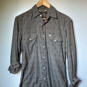 Western Men's Button Down Shirt - Gray with Red & Blue Accents